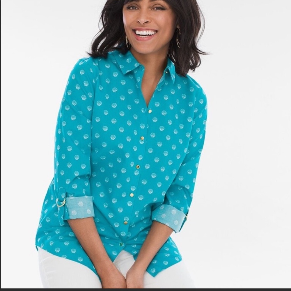 Chico’s Turquoise Seashell Button Down Top Women - image 2